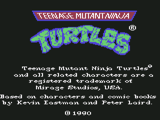 Teenage Mutant Ninja Turtles title screen for Commodore 64